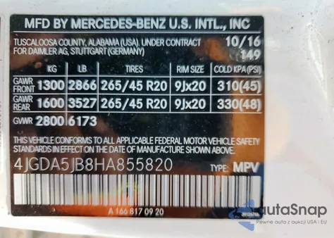 2017 Mercedes-Benz Gle 350 z USA, uszkodzony, nr VIN 4JGDA5JB8HA855820